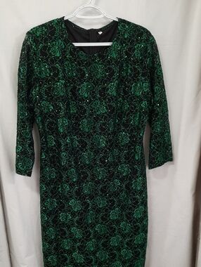 Green Floral Velvet Sheath Dress - Women Size XXL